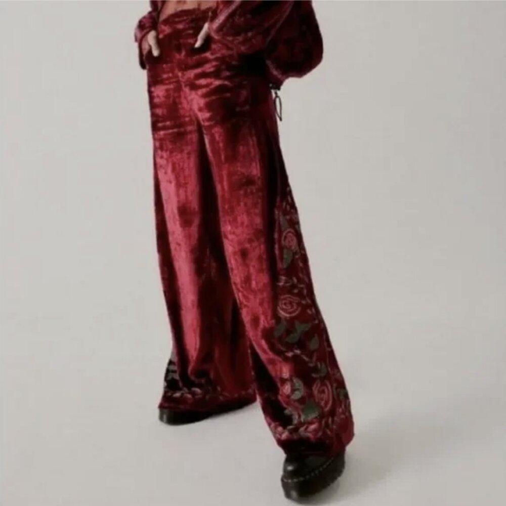 Free People x Anna Sui Rose Garden Velvet Pants, Size 0, NWT